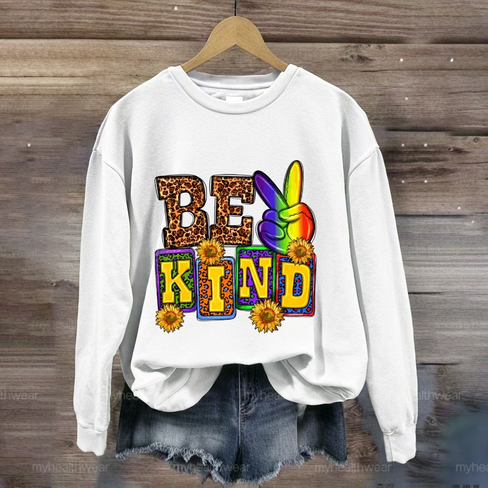 Be Kind Leopard Print Letters Sweatshirt