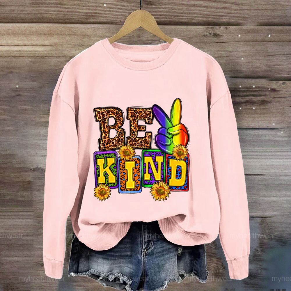 Be Kind Leopard Print Letters Sweatshirt