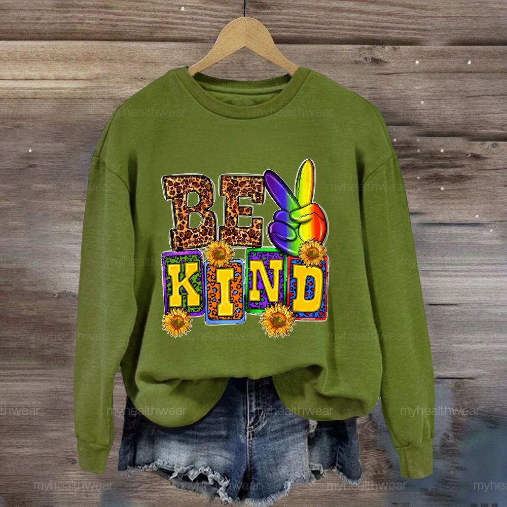 Be Kind Leopard Print Letters Sweatshirt