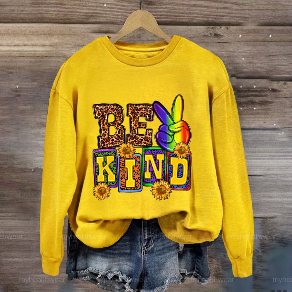 Be Kind Leopard Print Letters Sweatshirt