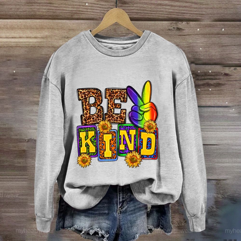 Be Kind Leopard Print Letters Sweatshirt