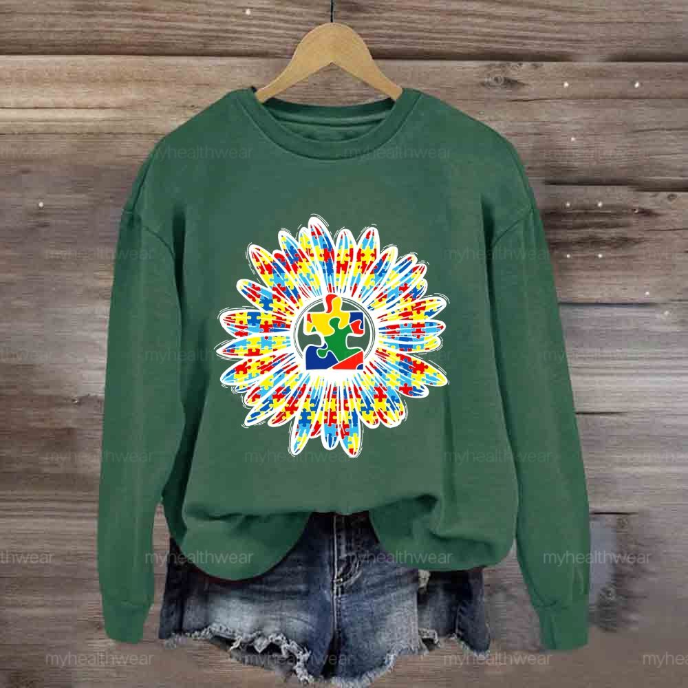 Autism Sunflower Colorful Puzzle Sweatshirt