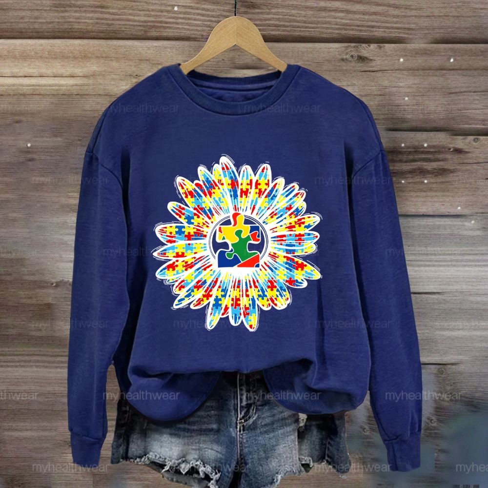 Autism Sunflower Colorful Puzzle Sweatshirt