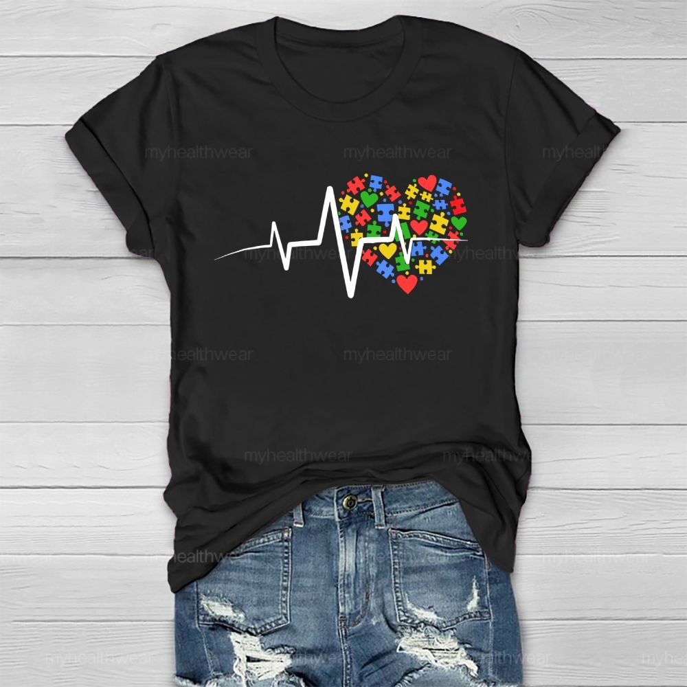 Autism Puzzle Heartbeat Healthwear T-shirt