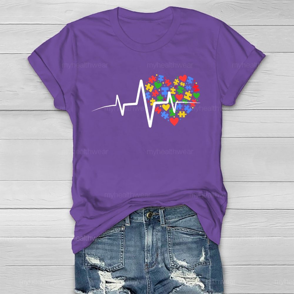 Autism Puzzle Heartbeat Healthwear T-shirt