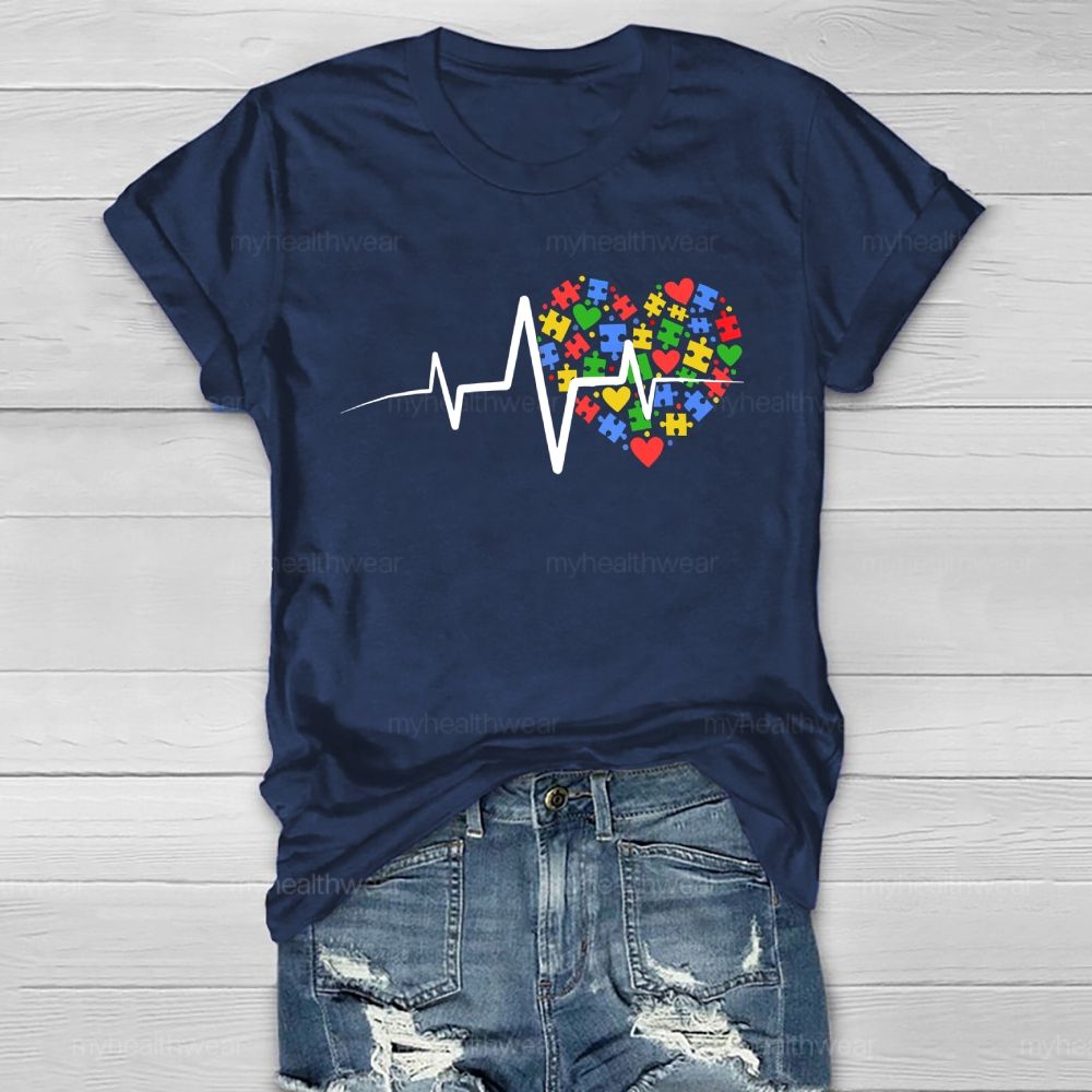 Autism Puzzle Heartbeat Healthwear T-shirt