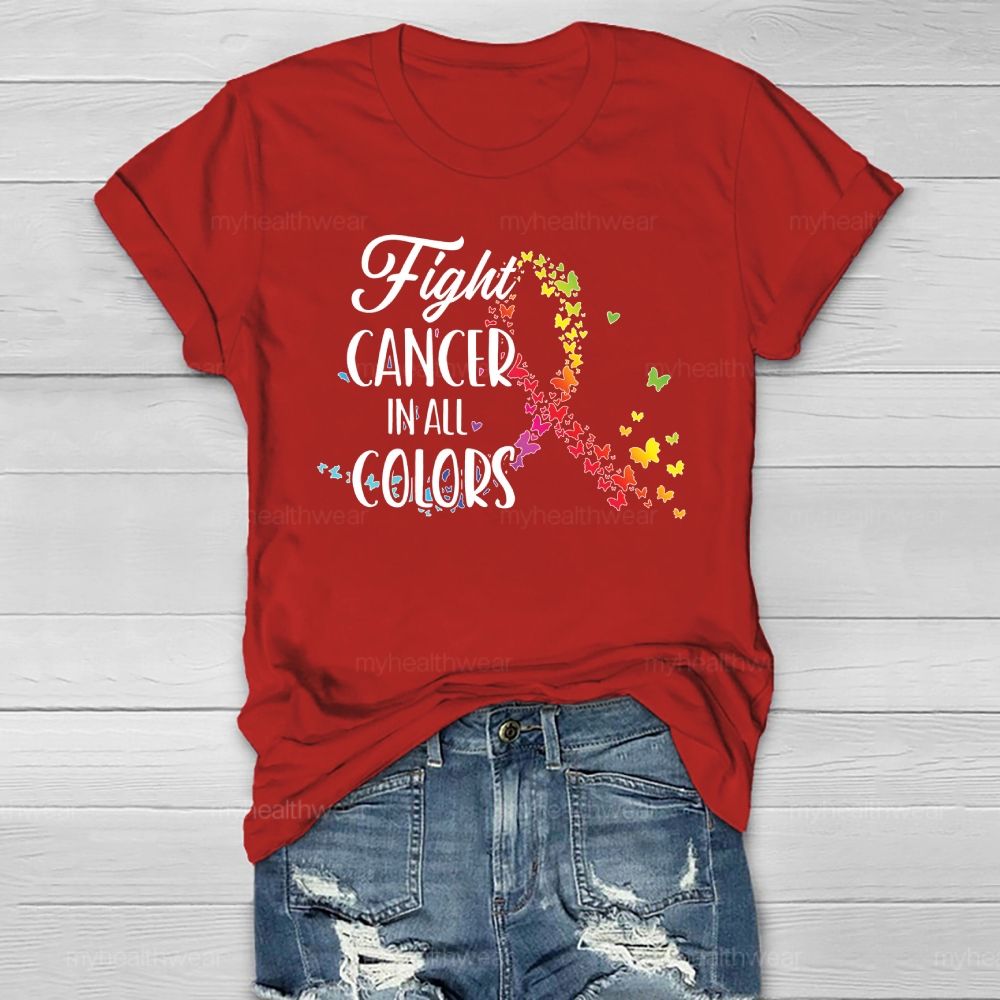 Fight Cancer In All Colors Colorful Butterfly Healthwear T-shirt