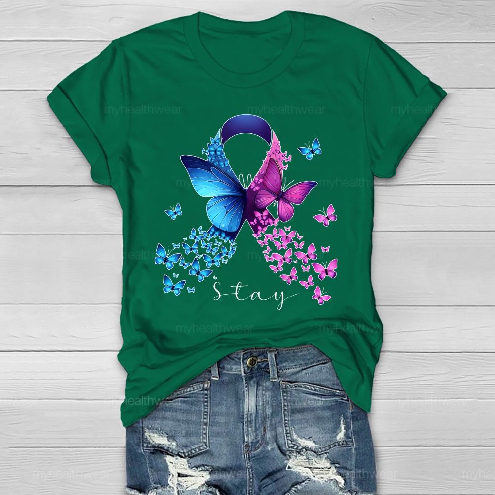 Stay Suicide Prevention Ribbon Butterfly Healthwear T-shirt