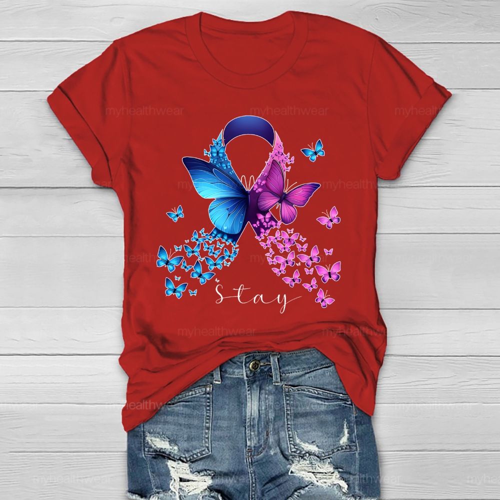 Stay Suicide Prevention Ribbon Butterfly Healthwear T-shirt