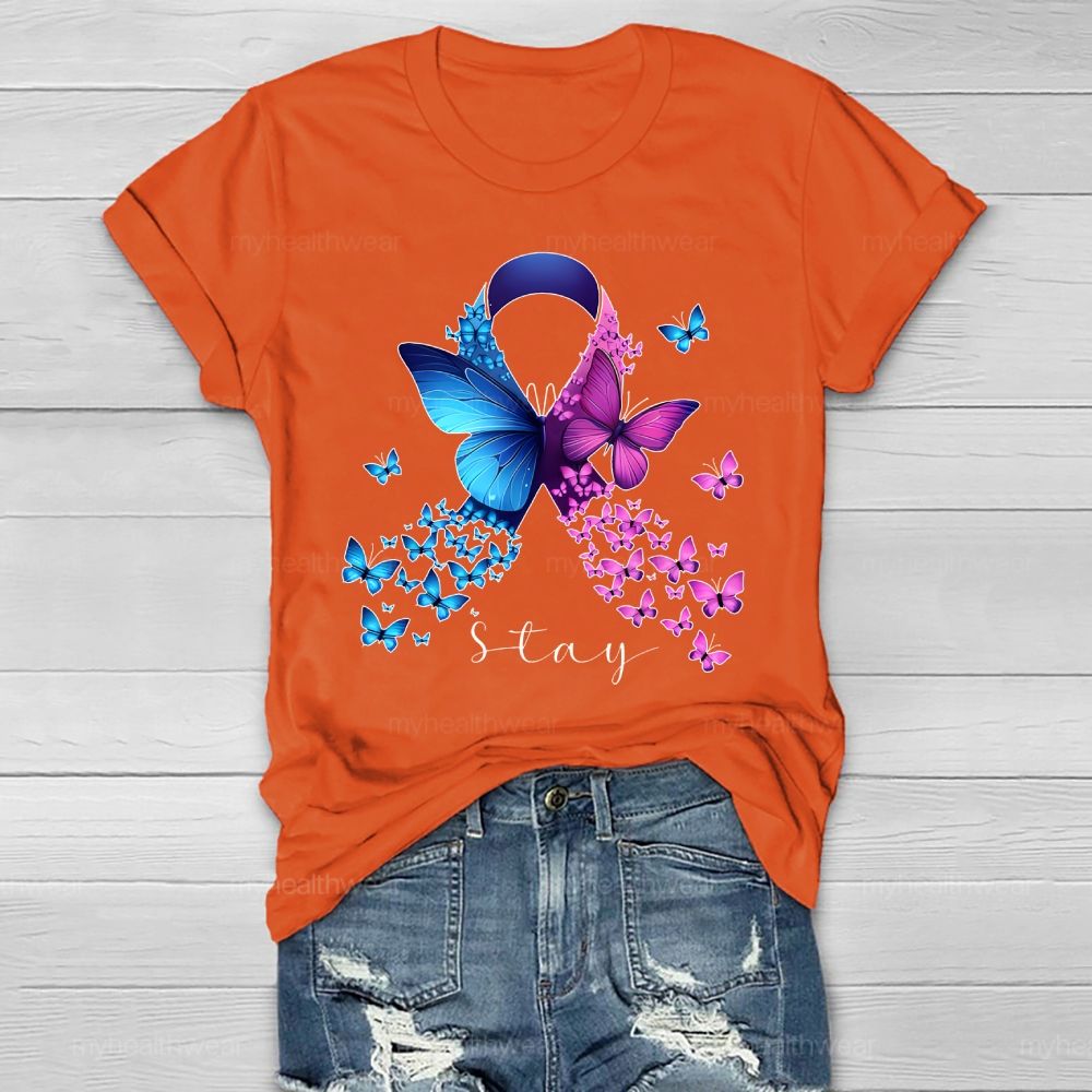 Stay Suicide Prevention Ribbon Butterfly Healthwear T-shirt