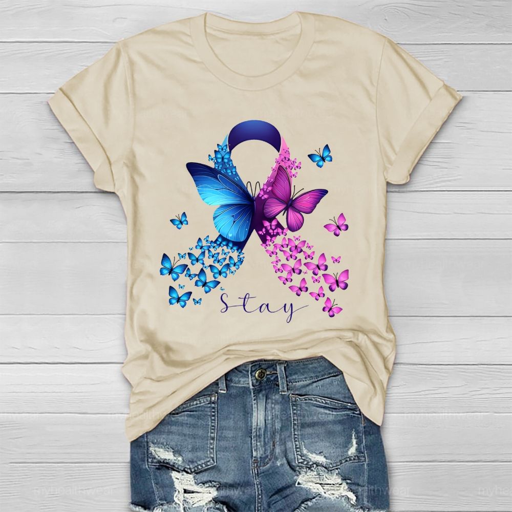 Stay Suicide Prevention Ribbon Butterfly Healthwear T-shirt