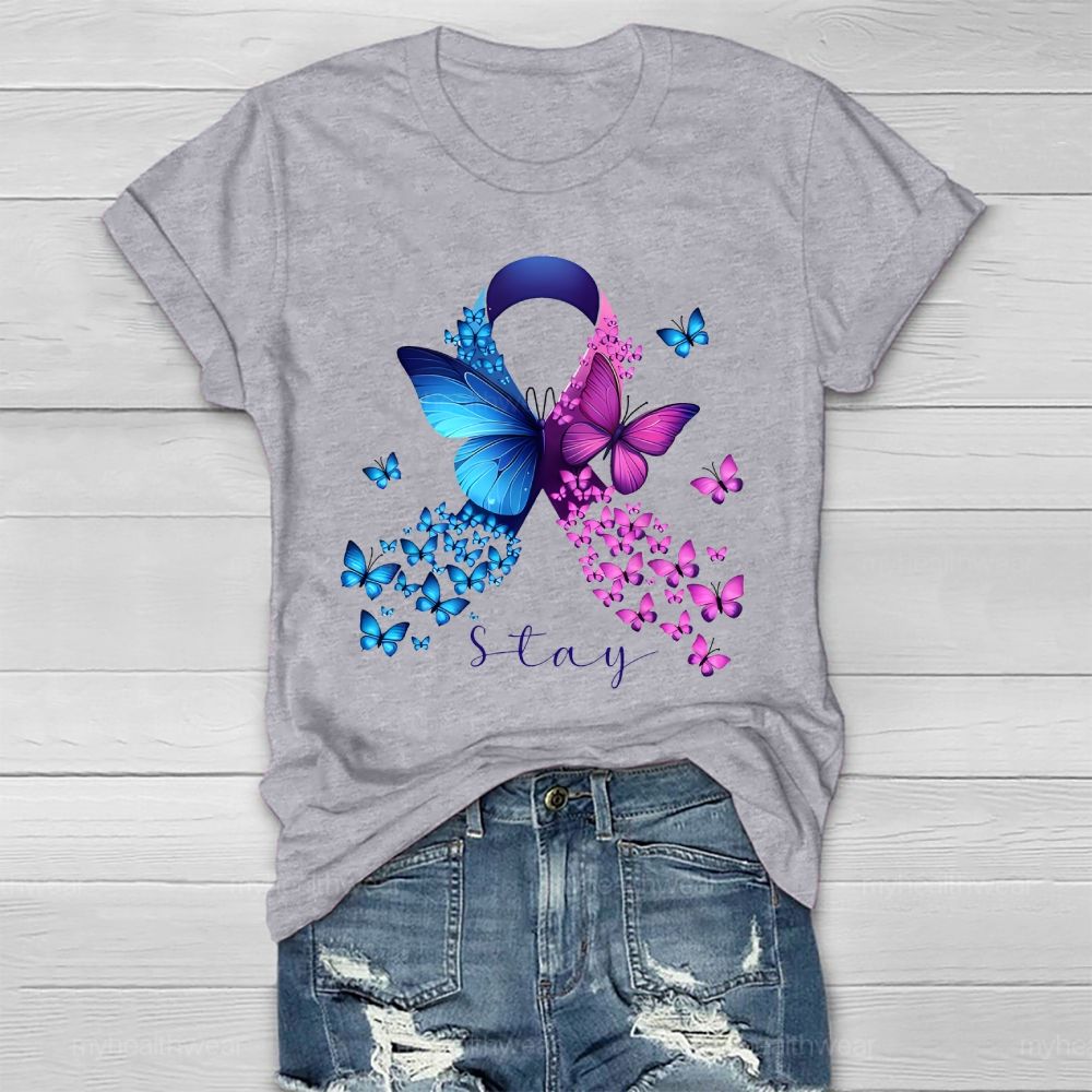 Stay Suicide Prevention Ribbon Butterfly Healthwear T-shirt