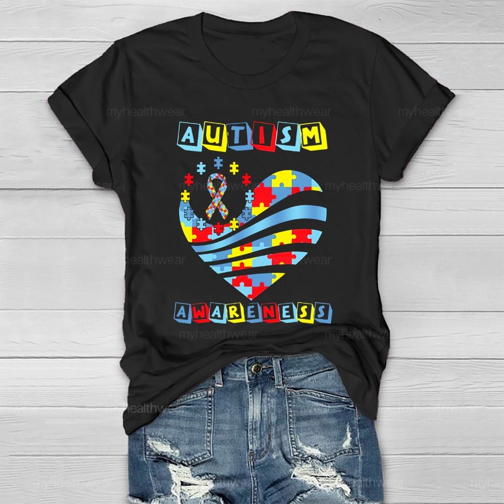 Autism Awareness Colorful Puzzle Heart Healthwear T-shirt