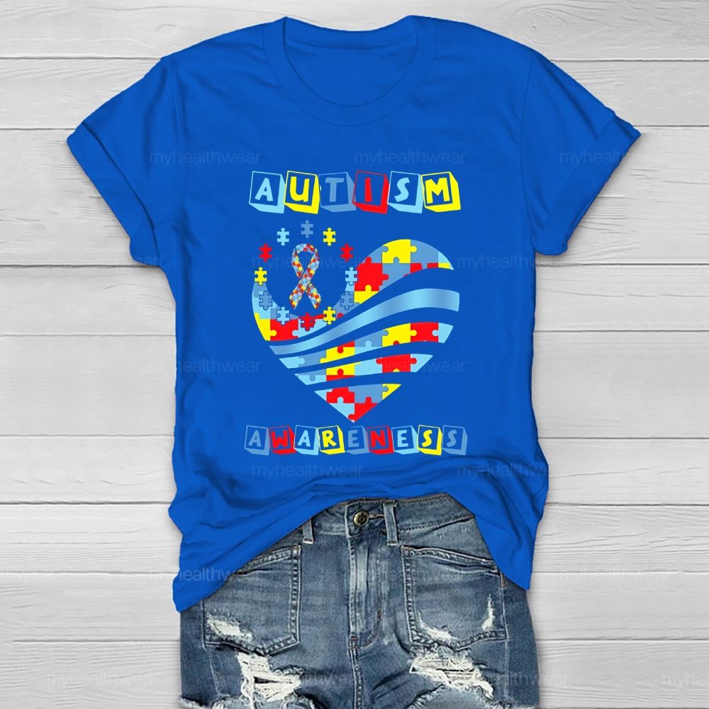 Autism Awareness Colorful Puzzle Heart Healthwear T-shirt