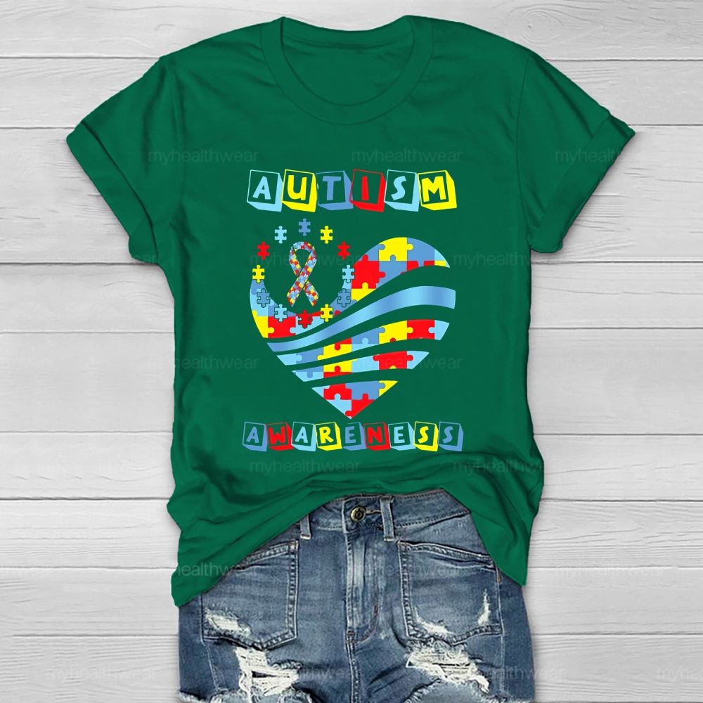 Autism Awareness Colorful Puzzle Heart Healthwear T-shirt