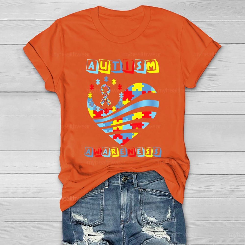 Autism Awareness Colorful Puzzle Heart Healthwear T-shirt