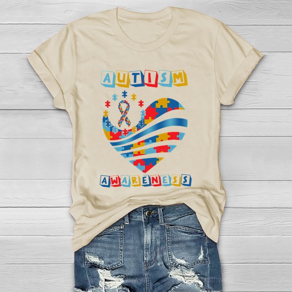 Autism Awareness Colorful Puzzle Heart Healthwear T-shirt
