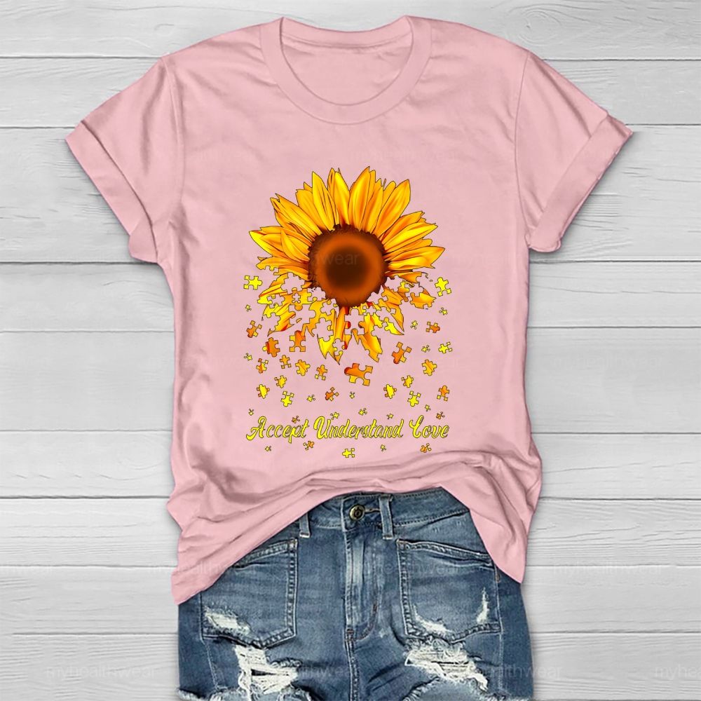 Accept Understand Love Puzzle Sunflower Healthwear T-shirt