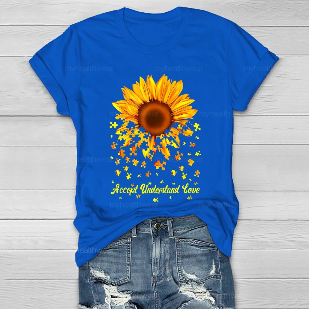 Accept Understand Love Puzzle Sunflower Healthwear T-shirt