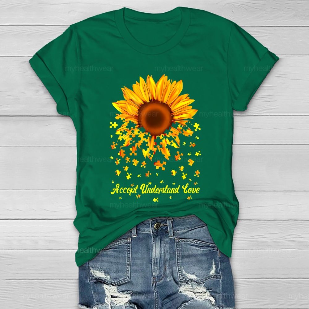 Accept Understand Love Puzzle Sunflower Healthwear T-shirt