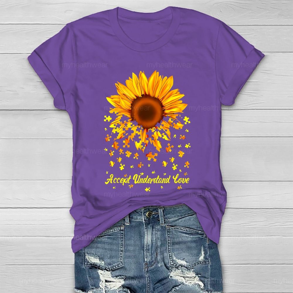 Accept Understand Love Puzzle Sunflower Healthwear T-shirt