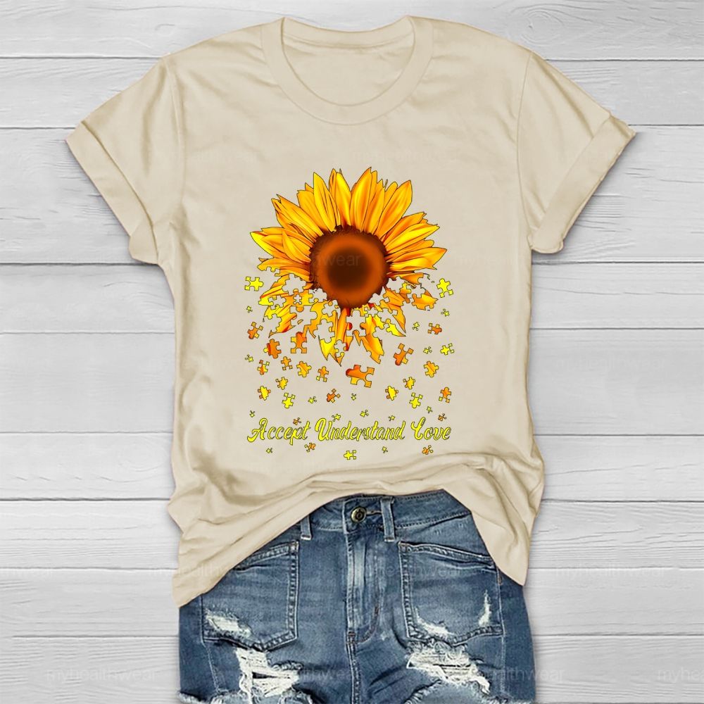Accept Understand Love Puzzle Sunflower Healthwear T-shirt