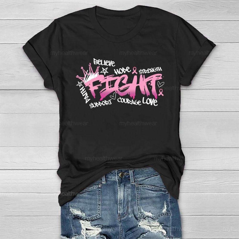 Fight Believe Hope Pink Ribbon Healthwear T-shirt