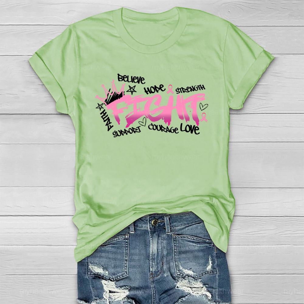 Fight Believe Hope Pink Ribbon Healthwear T-shirt
