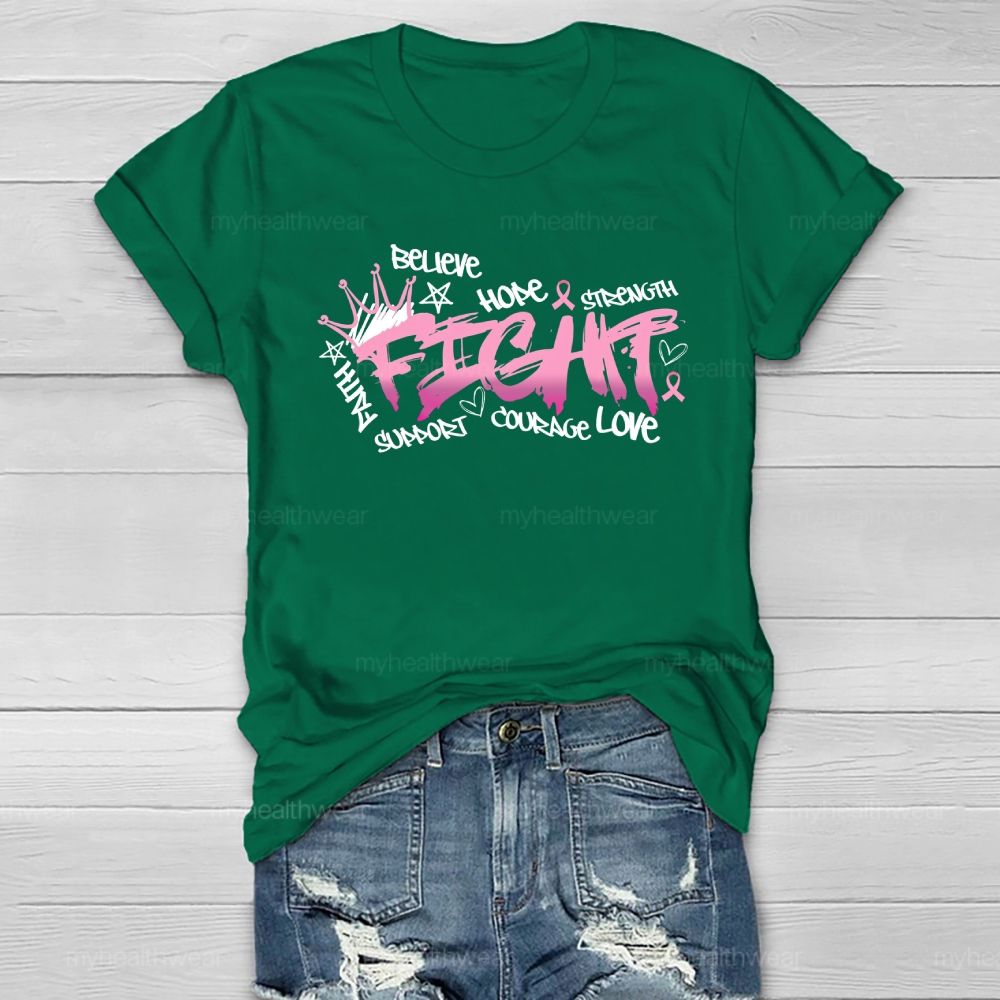 Fight Believe Hope Pink Ribbon Healthwear T-shirt