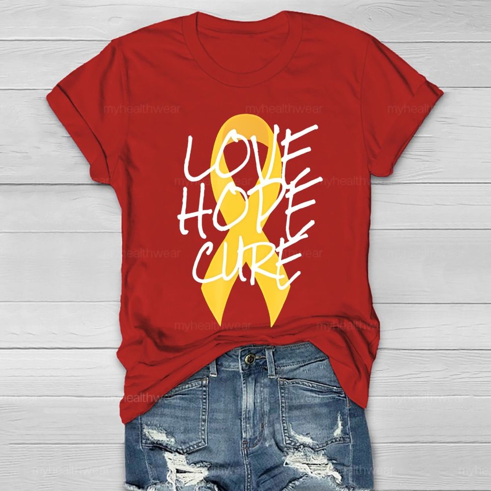Love Hope Cure Gold Ribbon Healthwear T-shirt