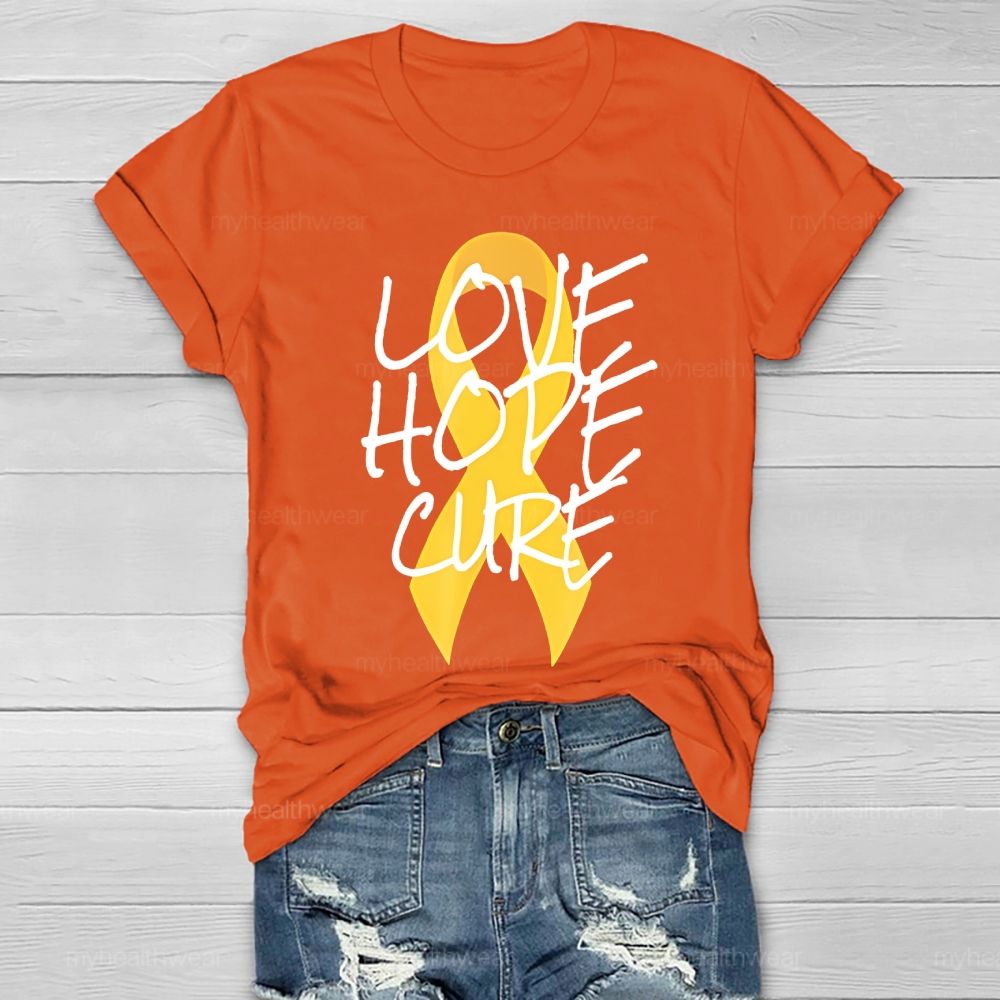 Love Hope Cure Gold Ribbon Healthwear T-shirt