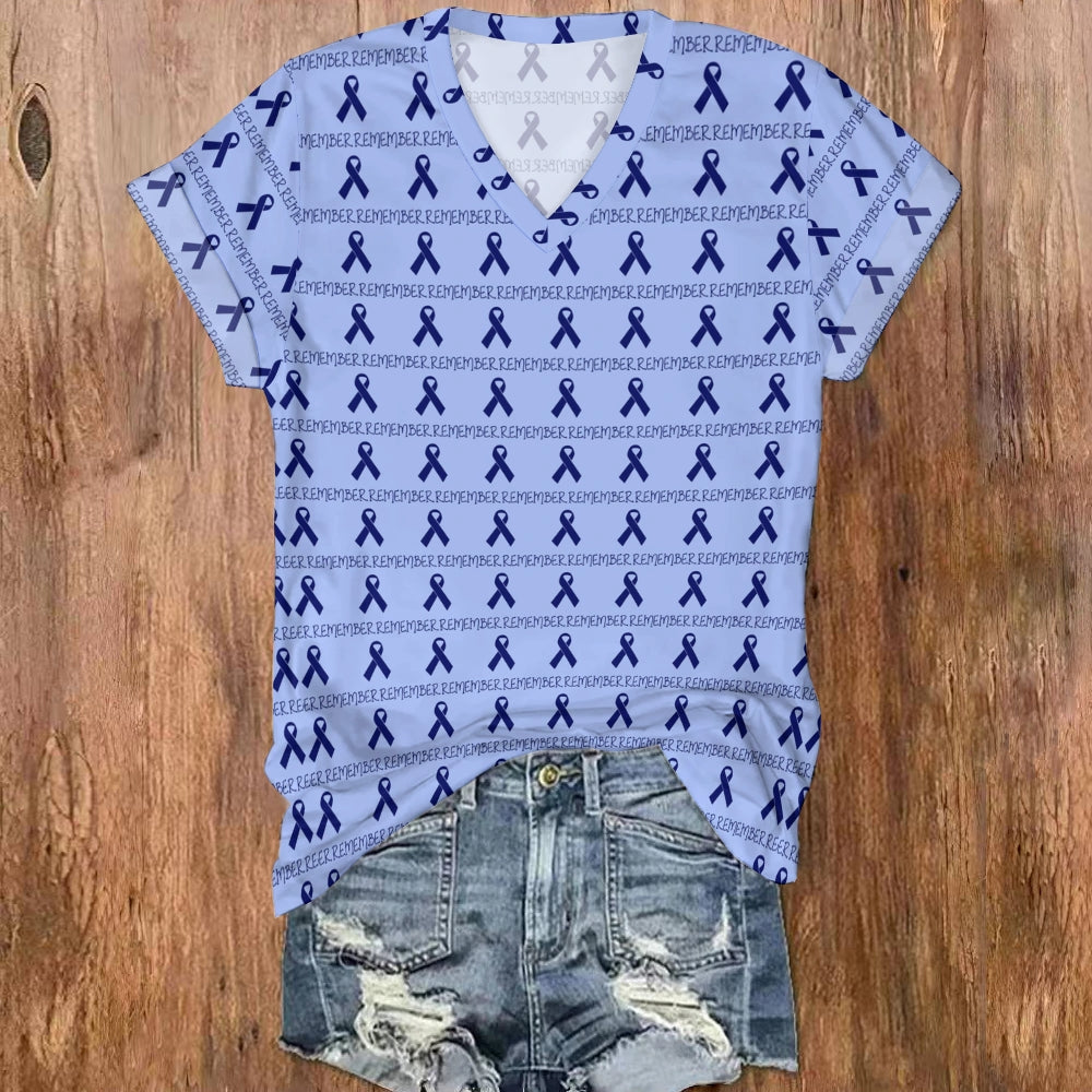 Remember Ribbon V Neck T-shirt