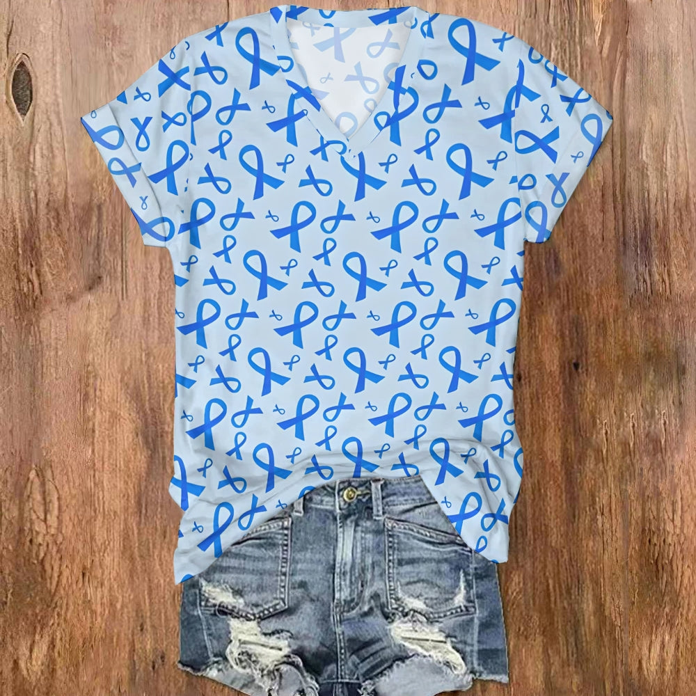 Blue Ribbon Fully Printed V Neck T-shirt