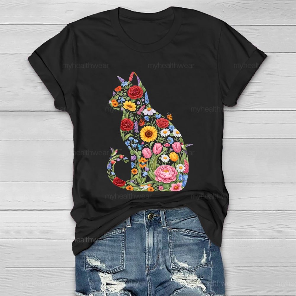 Cat Flowers Butterfly Healthwear T-shirt