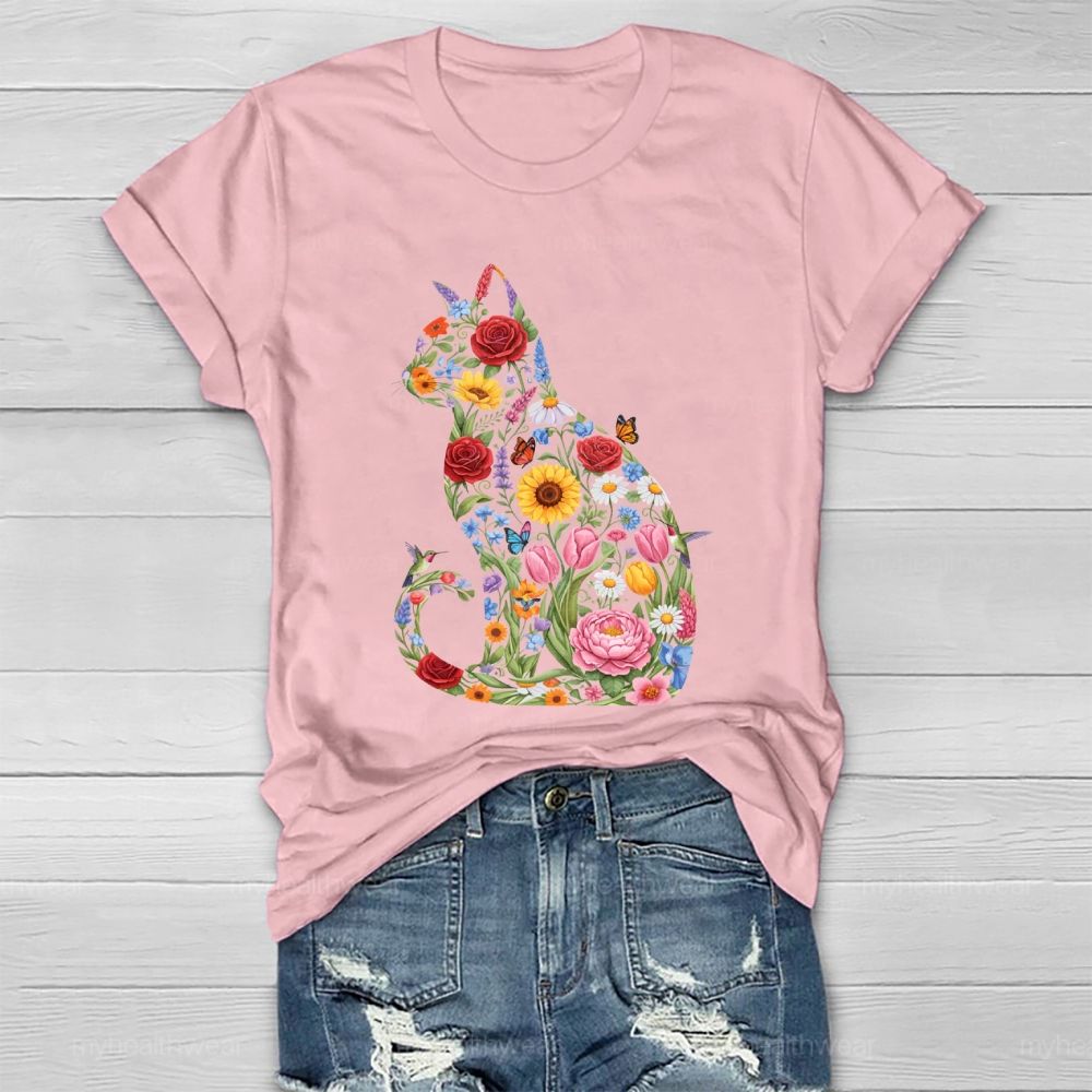 Cat Flowers Butterfly Healthwear T-shirt