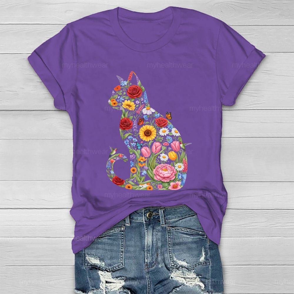 Cat Flowers Butterfly Healthwear T-shirt