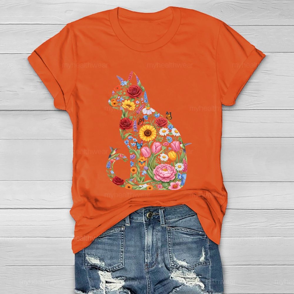 Cat Flowers Butterfly Healthwear T-shirt