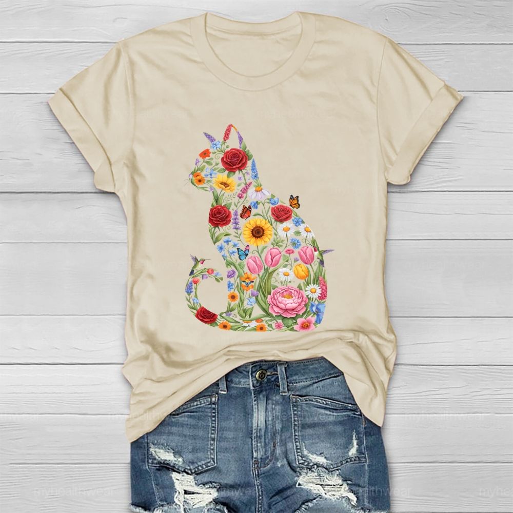 Cat Flowers Butterfly Healthwear T-shirt