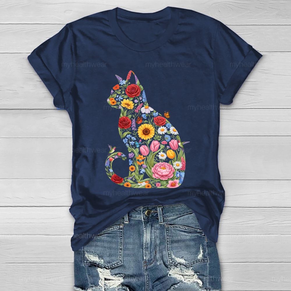 Cat Flowers Butterfly Healthwear T-shirt