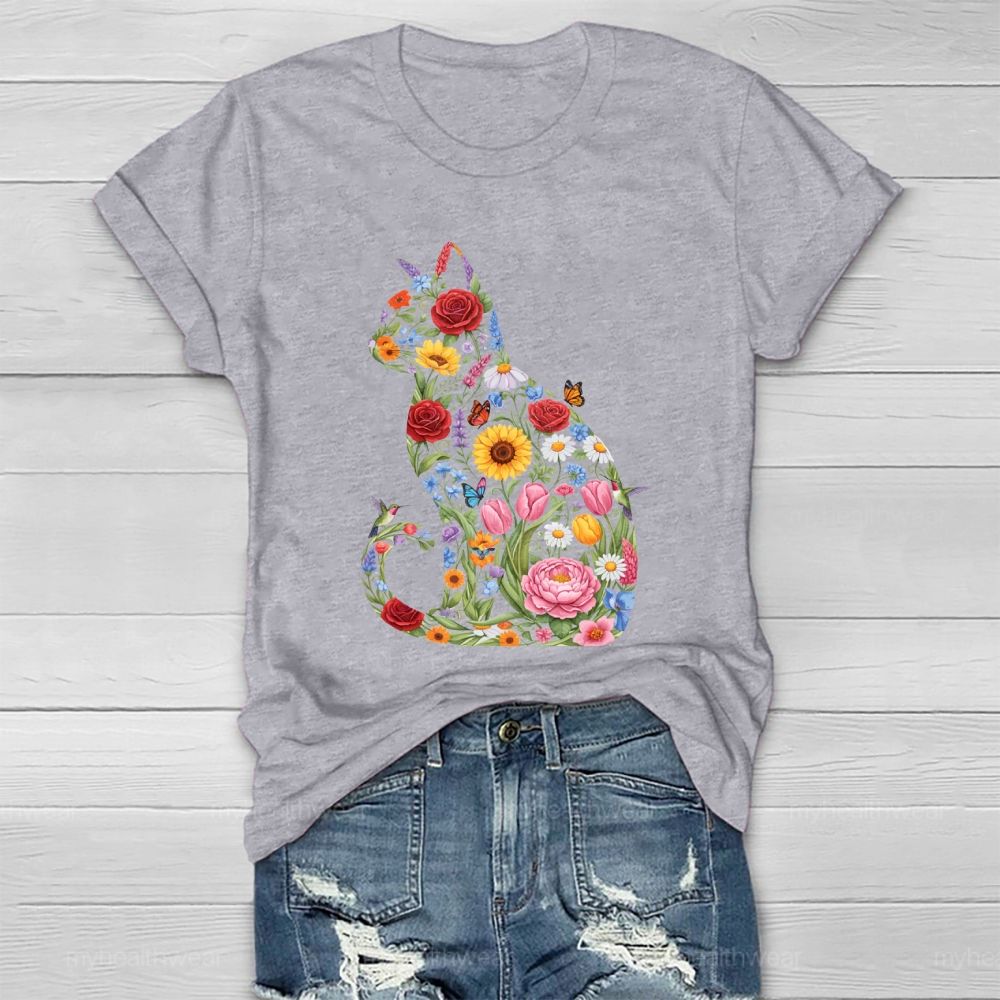 Cat Flowers Butterfly Healthwear T-shirt