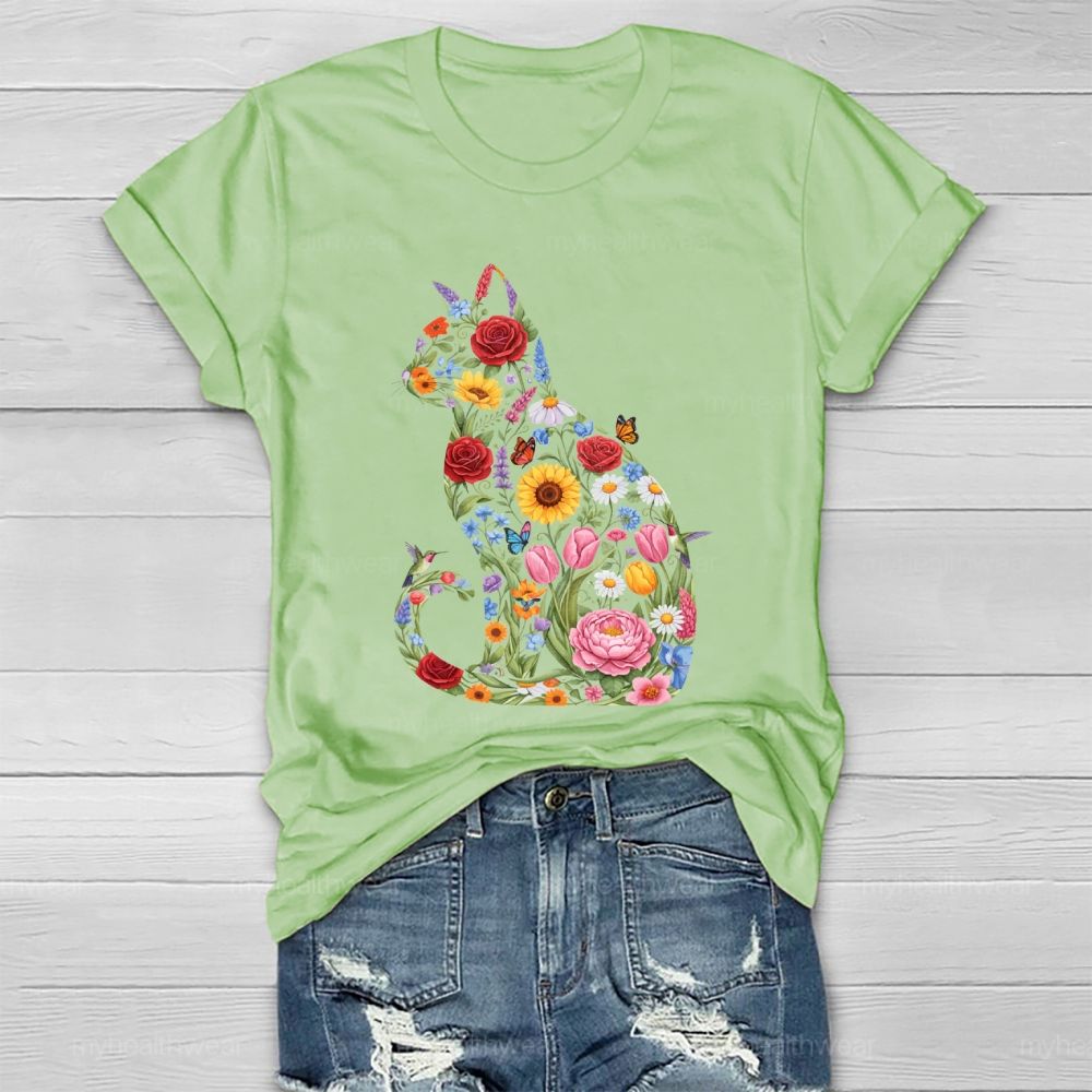 Cat Flowers Butterfly Healthwear T-shirt