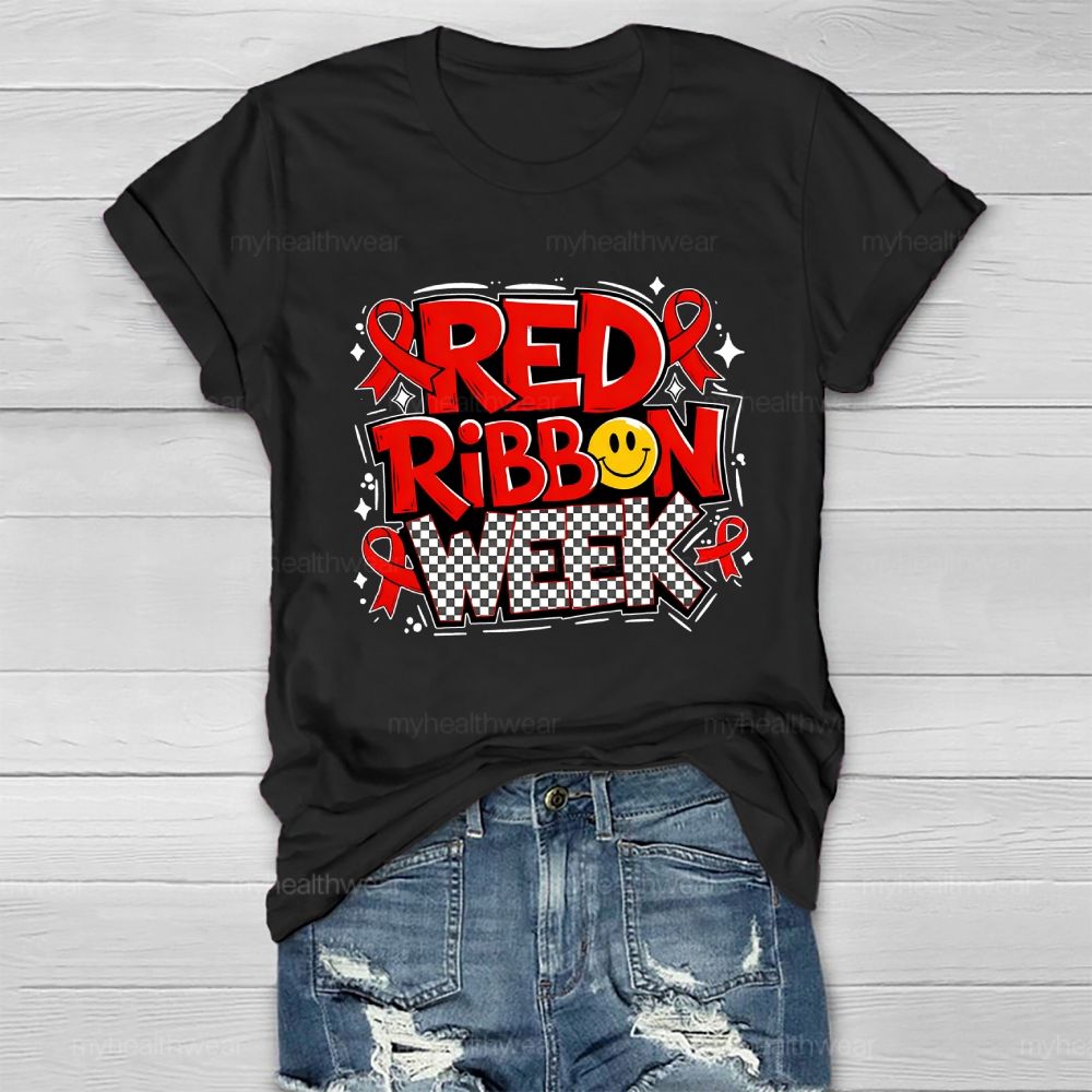 Red Ribbon Week Letters Healthwear T-shirt
