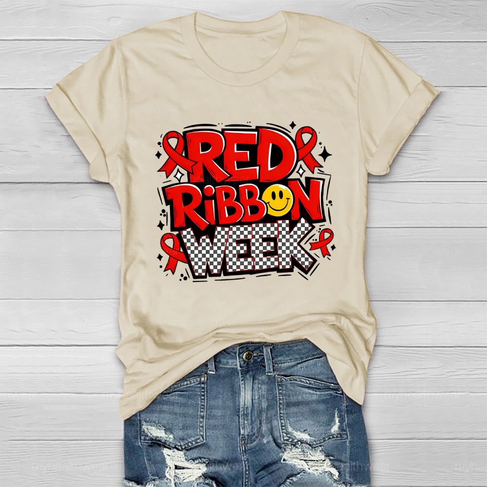 Red Ribbon Week Letters Healthwear T-shirt