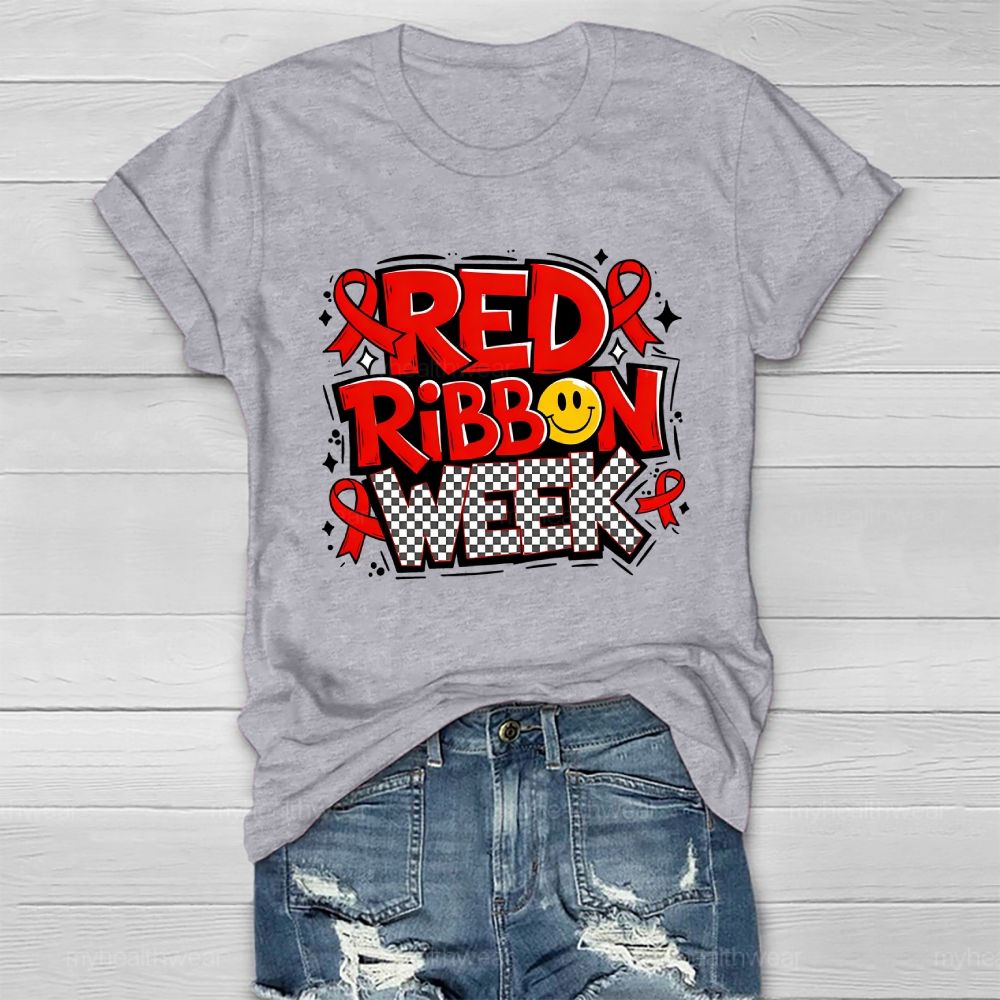Red Ribbon Week Letters Healthwear T-shirt