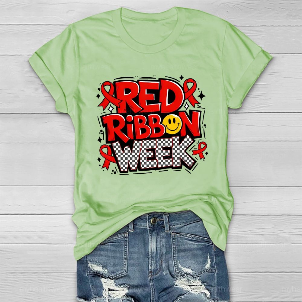 Red Ribbon Week Letters Healthwear T-shirt