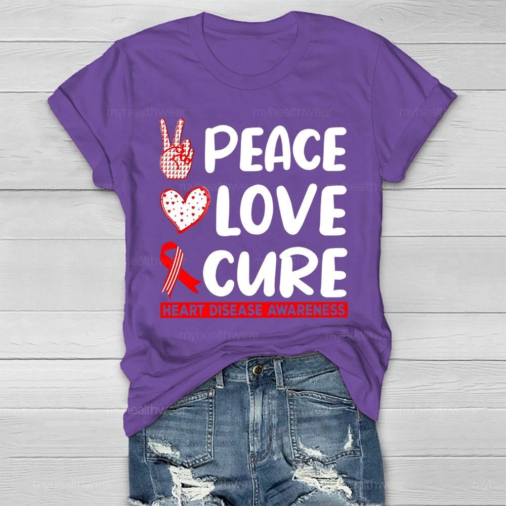 Peace Love Cure Heart Disease Awareness Healthwear T-shirt