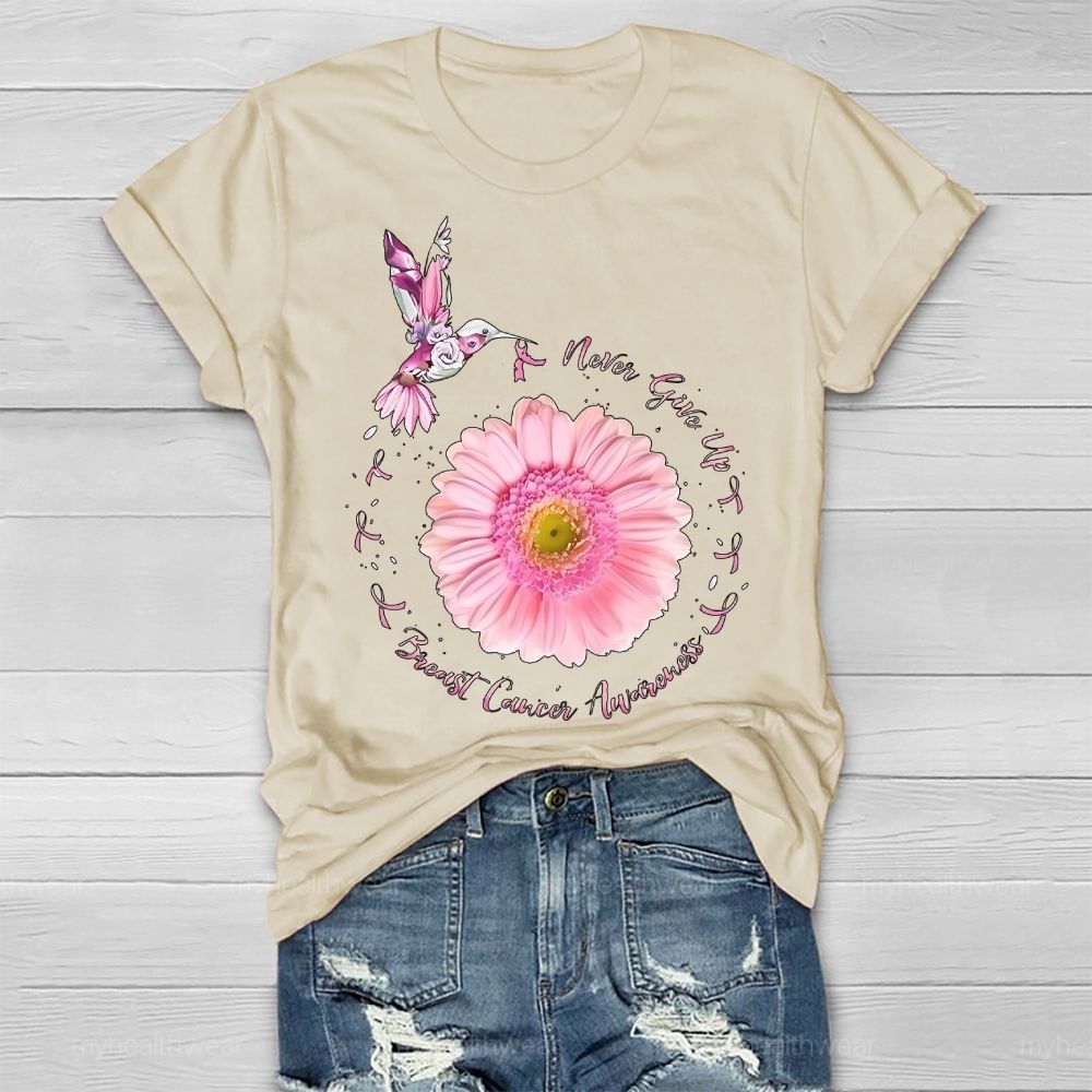 Never Give Up Breast Cancer Awareness Healthwear T-shirt