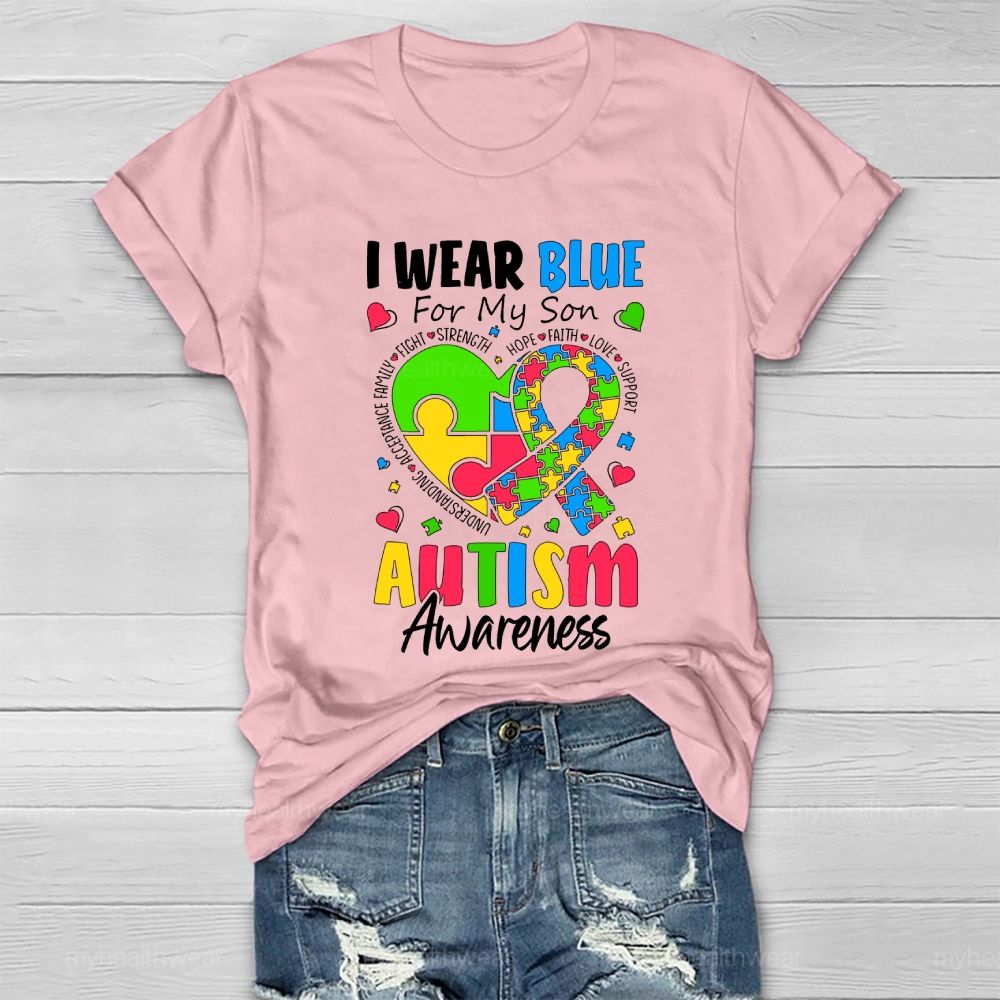 Personalized I Wear Blue For My Son Autism Awareness Healthwear T-shirt