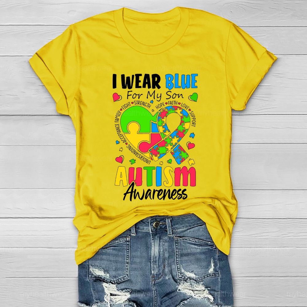 Personalized I Wear Blue For My Son Autism Awareness Healthwear T-shirt