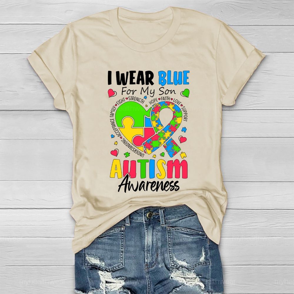 Personalized I Wear Blue For My Son Autism Awareness Healthwear T-shirt